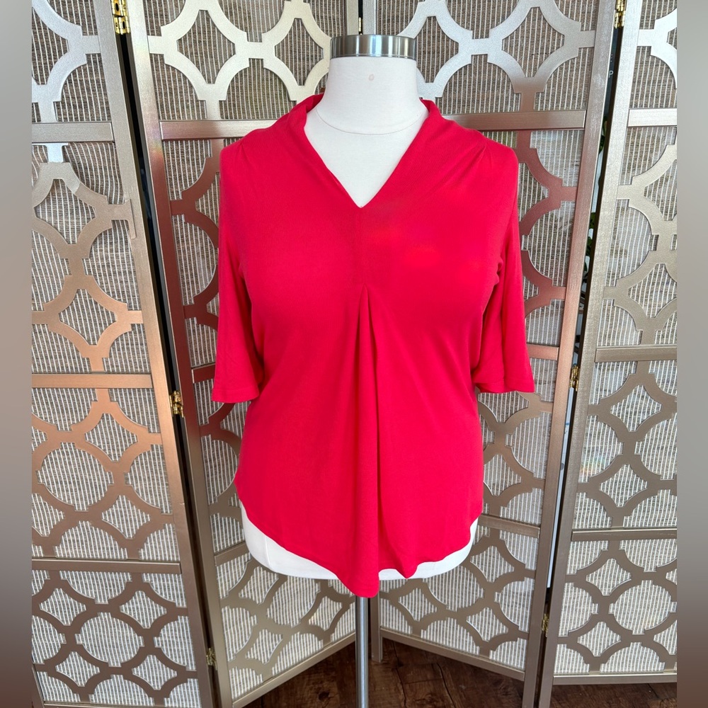 NWT | Suzanne Betro Coral Pleated Bell-Sleeve V-Neck Tunic | XL